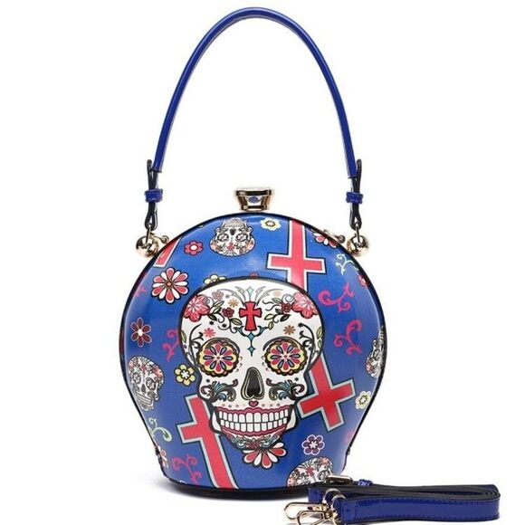 Unbranded Handbags - Blue Sugar Skull Ball Handbag Rhinestone Carry Handbag